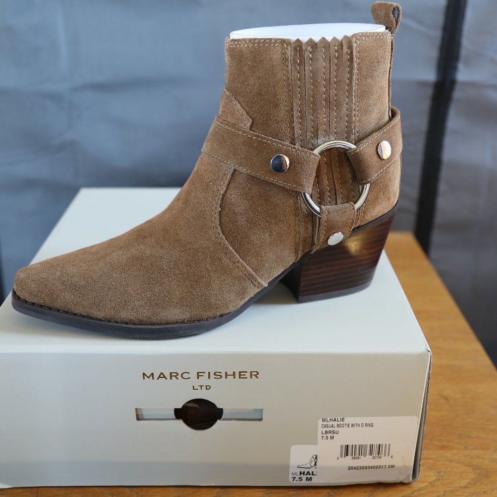 Booties, brown suede, western influence